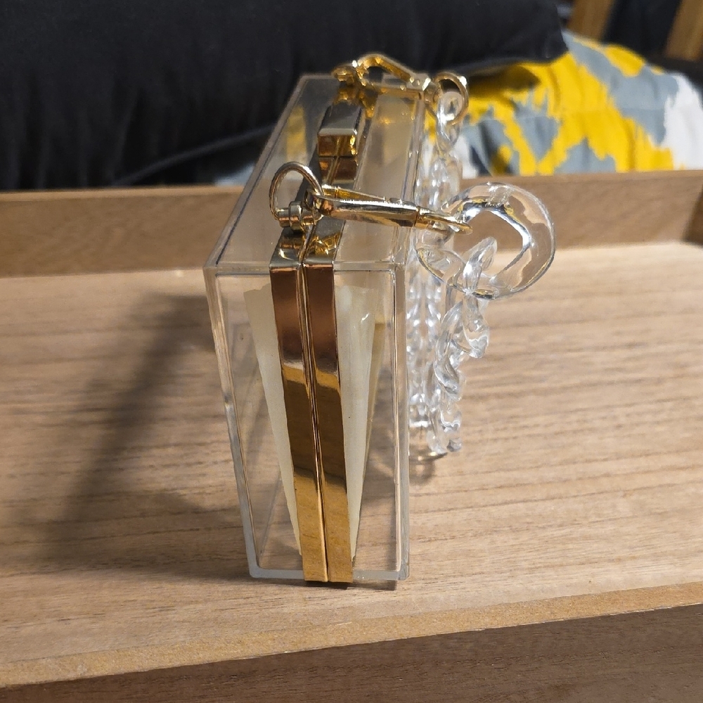 Elegant Clear Acrylic Box Style Clutch With Gold Accents View 6